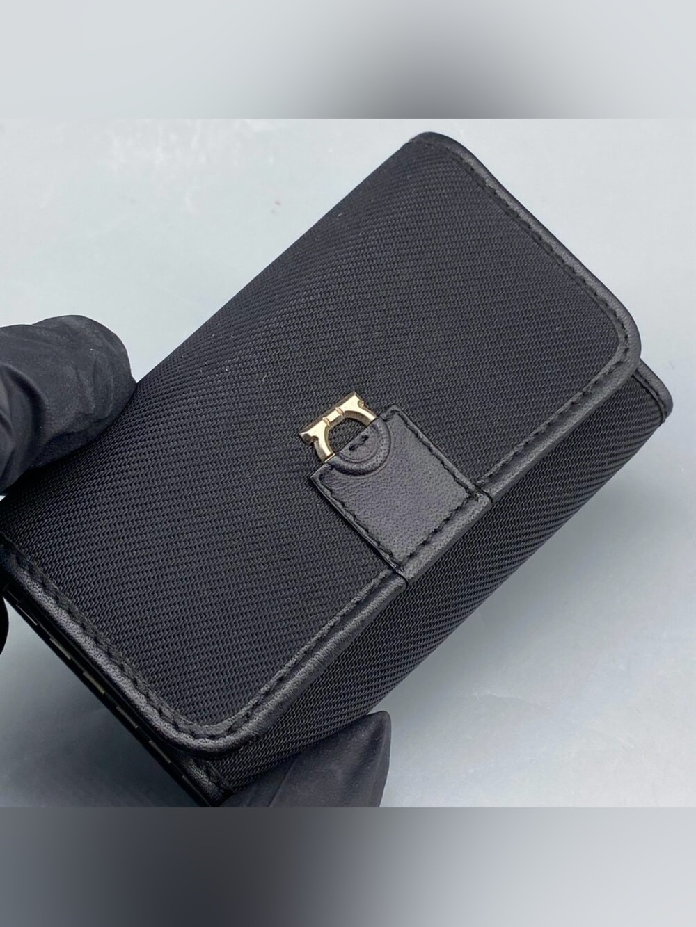 FERRAGAMO Black Canvas Key Case